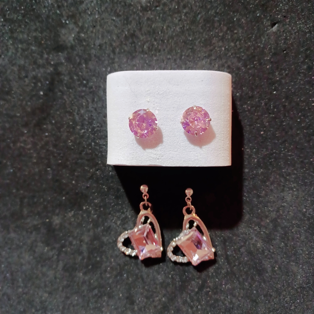 Elegant Pink Crystal Earrings Set